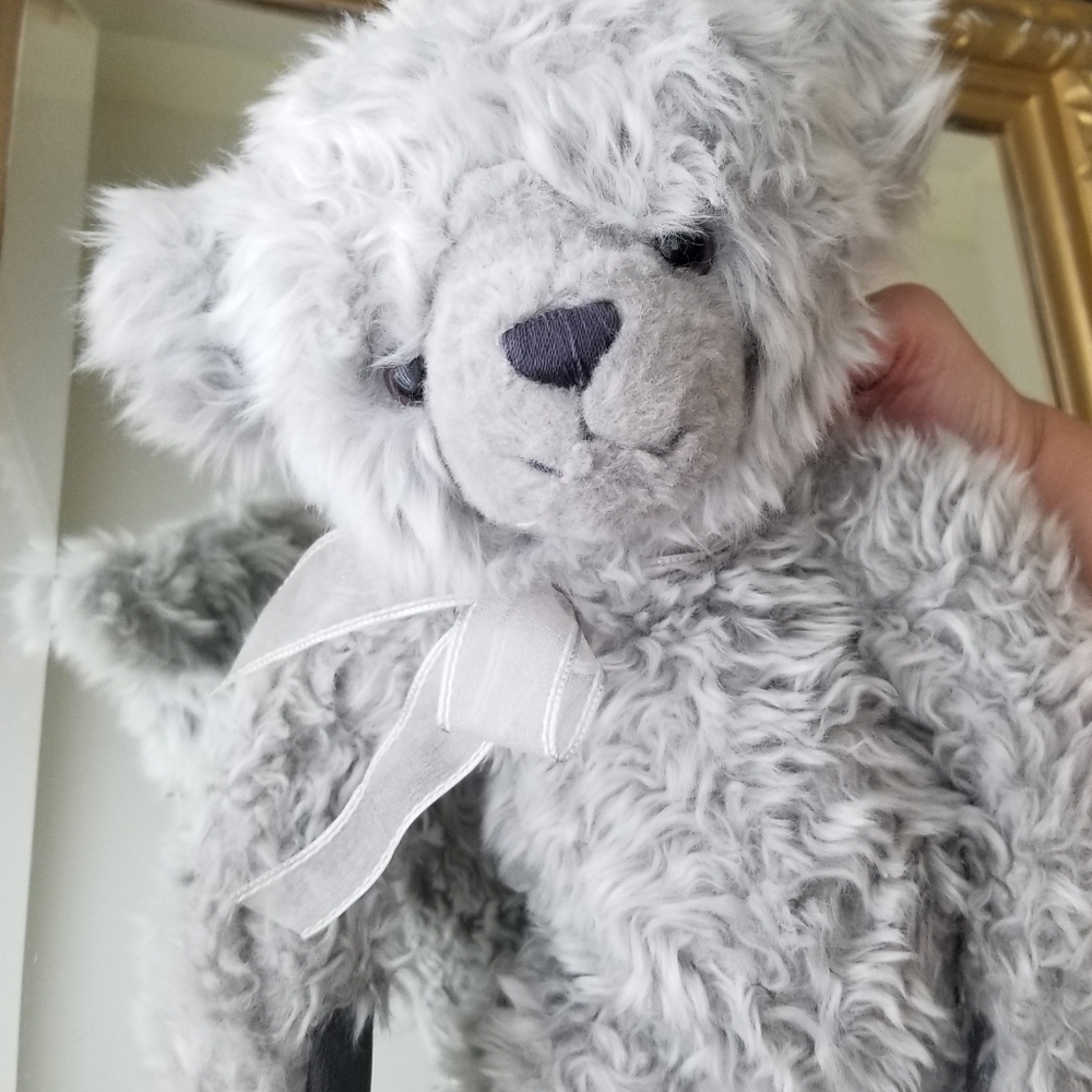 ❗Gund Teddy Bear Jackson Plush Stuffed Animal Gray Silver Ribbon Bow❗